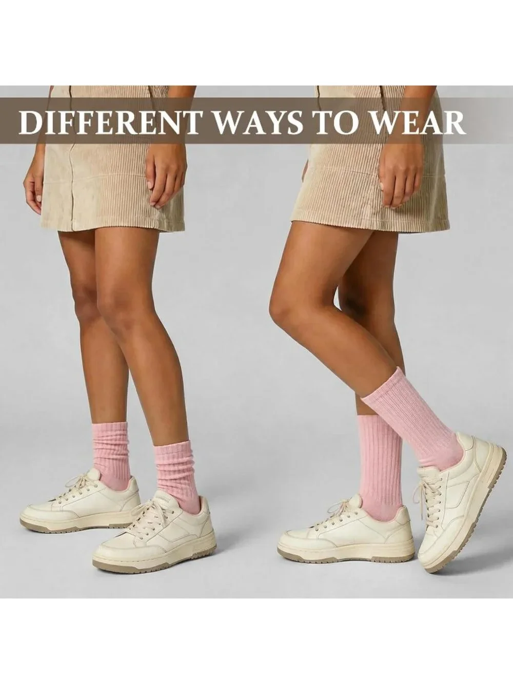 🧦Women's Pink White 5 Pair Slouchy Socks Slouch Cotton Crew Scrunch Socks
